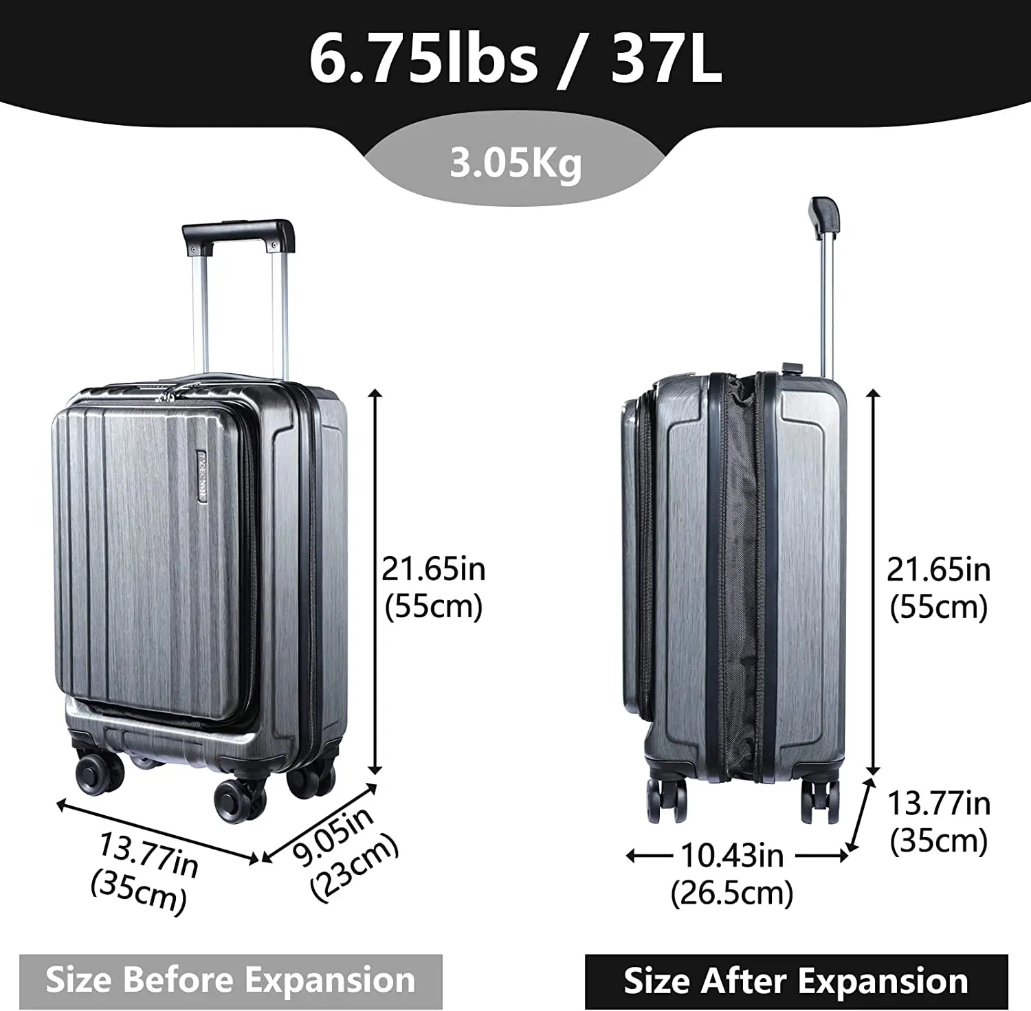 TydeCkare Carry On Cabin Luggage 20 Inch with Front Compartment & Expandable  ABS+PC TSA Approved Lock  Spinner Silent Wheels