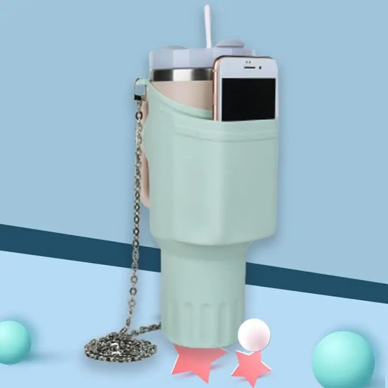 Tas dudukan botol air, penutup pelindung cangkir silikon lembut dengan saku ponsel tahan air untuk perjalanan rumah