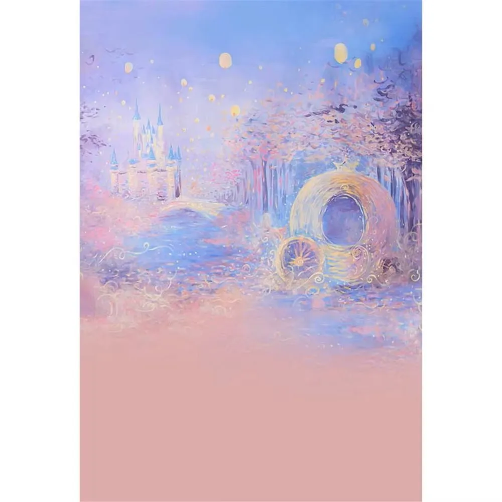 Cymbozin Watercolor Painting Photography Background Night Sky Lanterns Castle Princess Baby Girl Photo Studio Backdrops