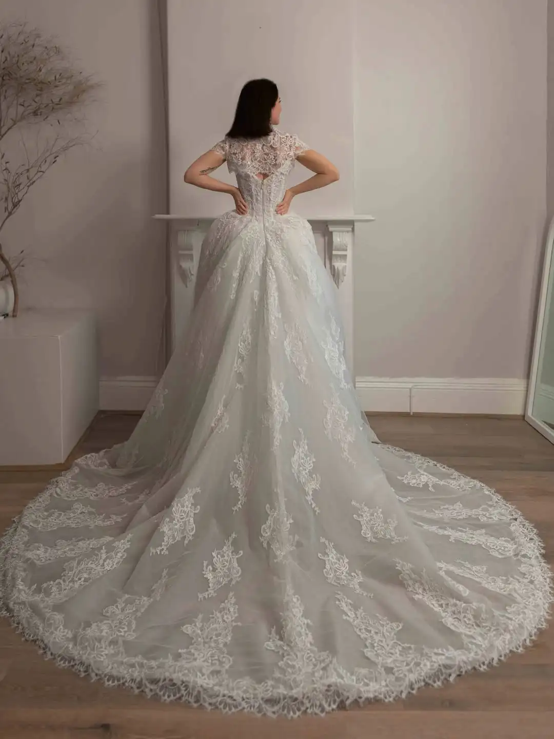 Customized High quality Elegant Lace Wedding Dress with Detachable Lace Bolero Bridal Gown Princess Ball Gown Wedding Dresses