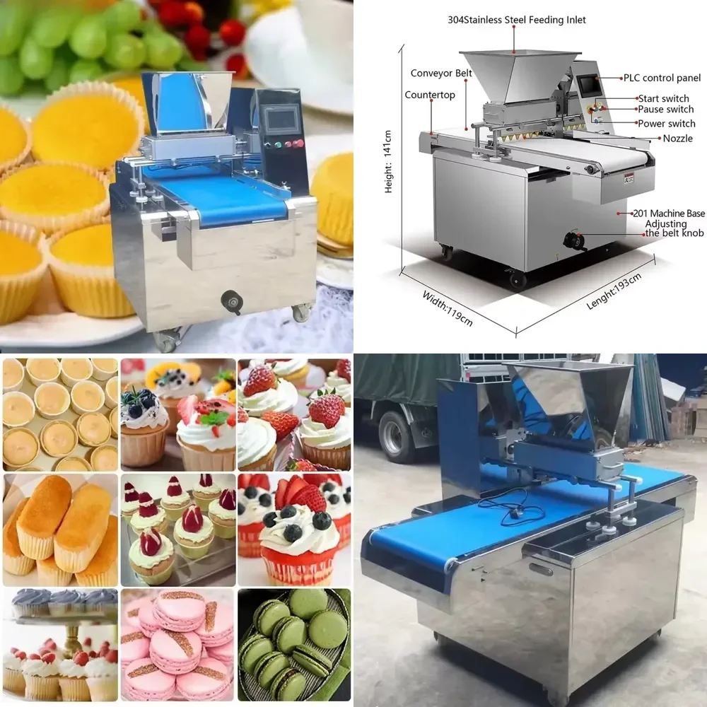 2026 Automatic Cake Filling Machine for Sponge Cake Cup Cake 6 Nozzle Filler for 400x600mm Tray Commercial Bakery Equipment