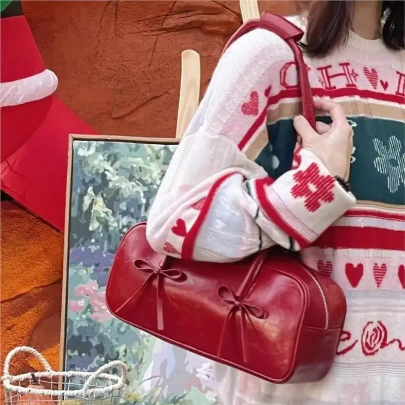 Bloom Hot Girls Bow Y2k Bags Purse Women High Street Pu Leather Casual Shoulder Bag Female Haruku Aesthetic Handbag 2025 New
