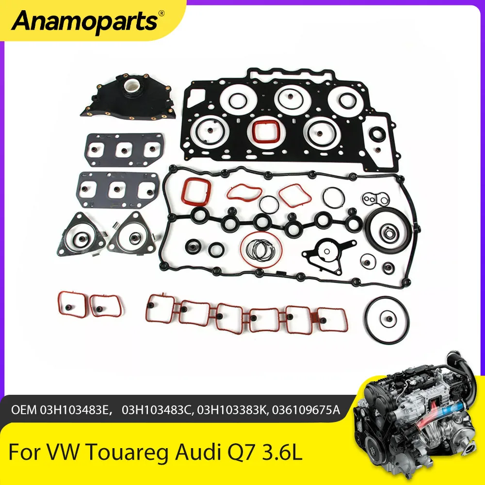 Juego completo de juntas de piezas de motor, Kit de reconstrucción compatible con 3,6 L CDVA BHK para Volkswagen Passat CC Phaeton Passat Touareg Audi Q7 3.6L GAS
