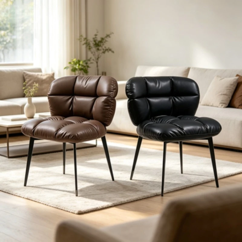 Luxury Leather Dining Chair Modern Minimalist Home Backrest Seat Designer Accent Stool Soft Upholstered Dining Room Furniture