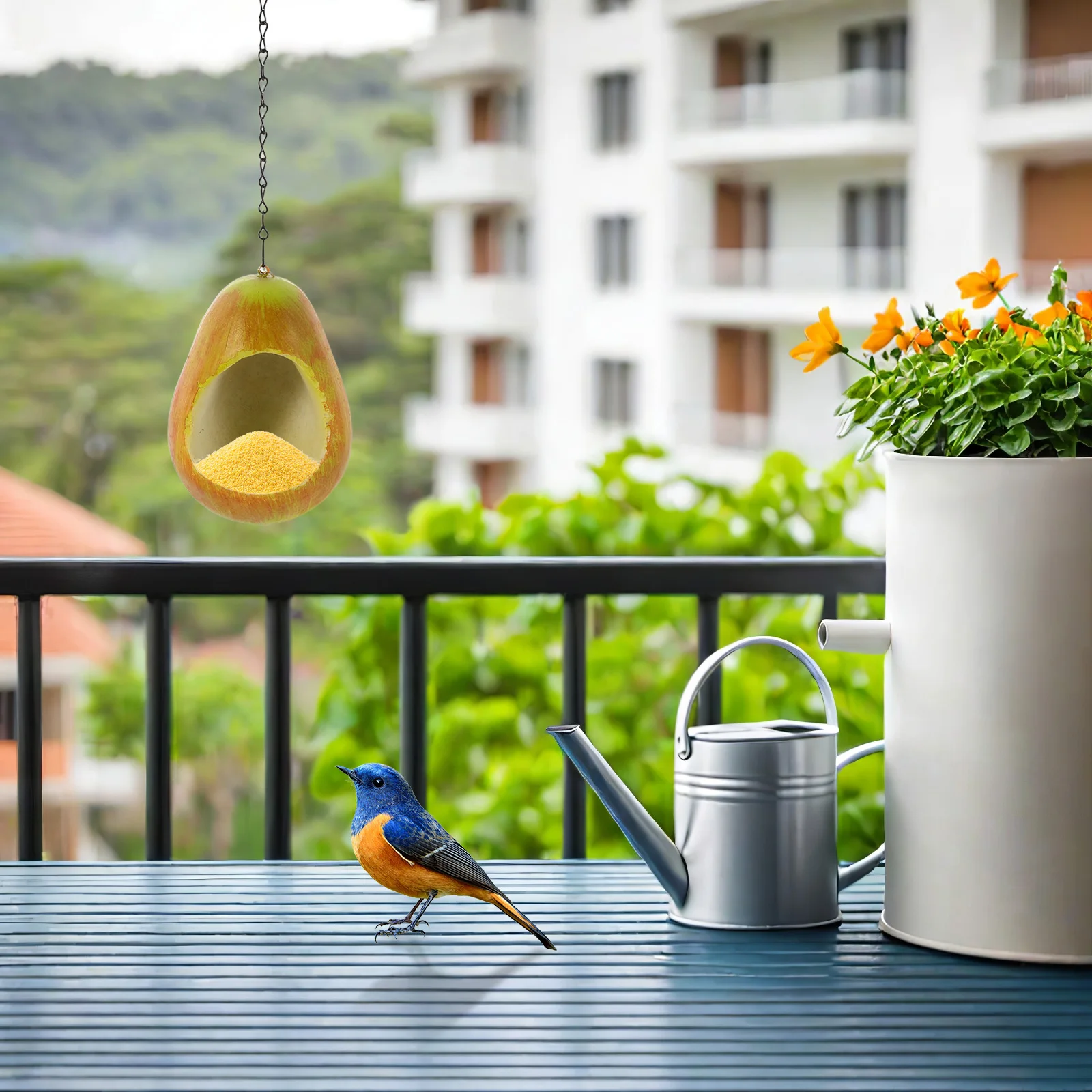 

Creative Pear Shaped Outdoor Hanging Bird Resin Food Bowl For Sparrow Finch Parakeet Cute Durable Weather Resistant Garden