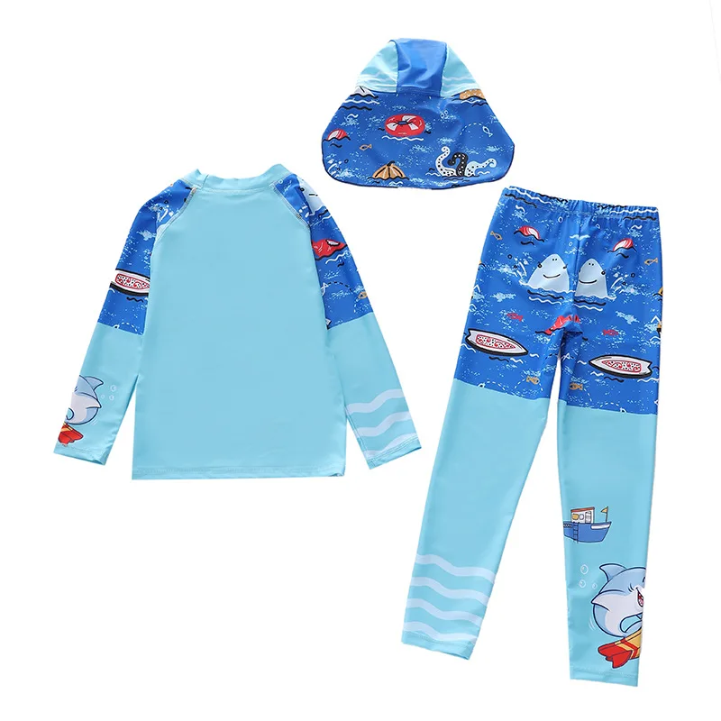 HappyFlute Summer  Three Pieces Set  Boy  Long Sleeve  With Swim Cap  Sun Protection& Quick Drying Children Beach Swimsuit