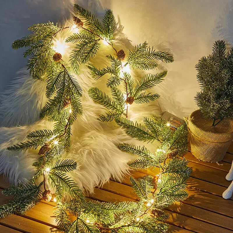 Pre-Lit Artificial Christmas Garland With Lights Pine Cone Needle For Fireplace Weeding Home Decor Christmas Tree Garland Light