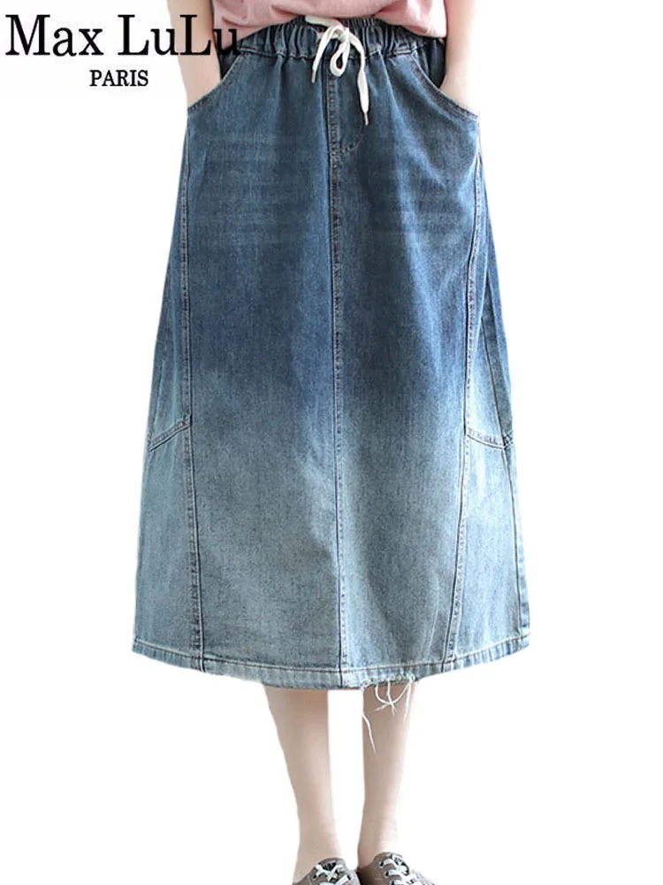 Max LuLu 2023 Summer Womens Fashion Loose Vintage Denim Skirts Ladies Luxury Classic Casual Elastic Clothes Harajuku Streetwear