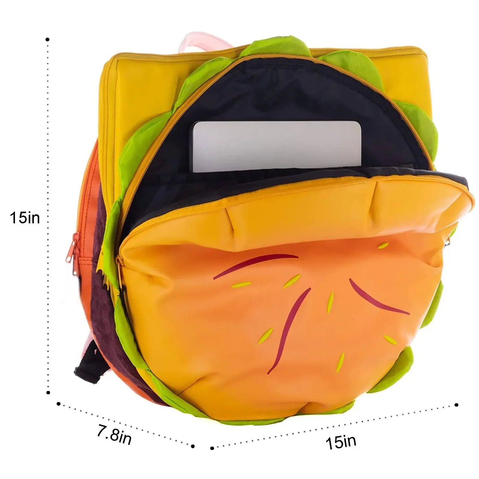 Cartoon Cheeseburger Backpack Multi-Compartment Cute Large Capacity Funny Plush Hamburger Burger Backpack Daypack for Kid Adult