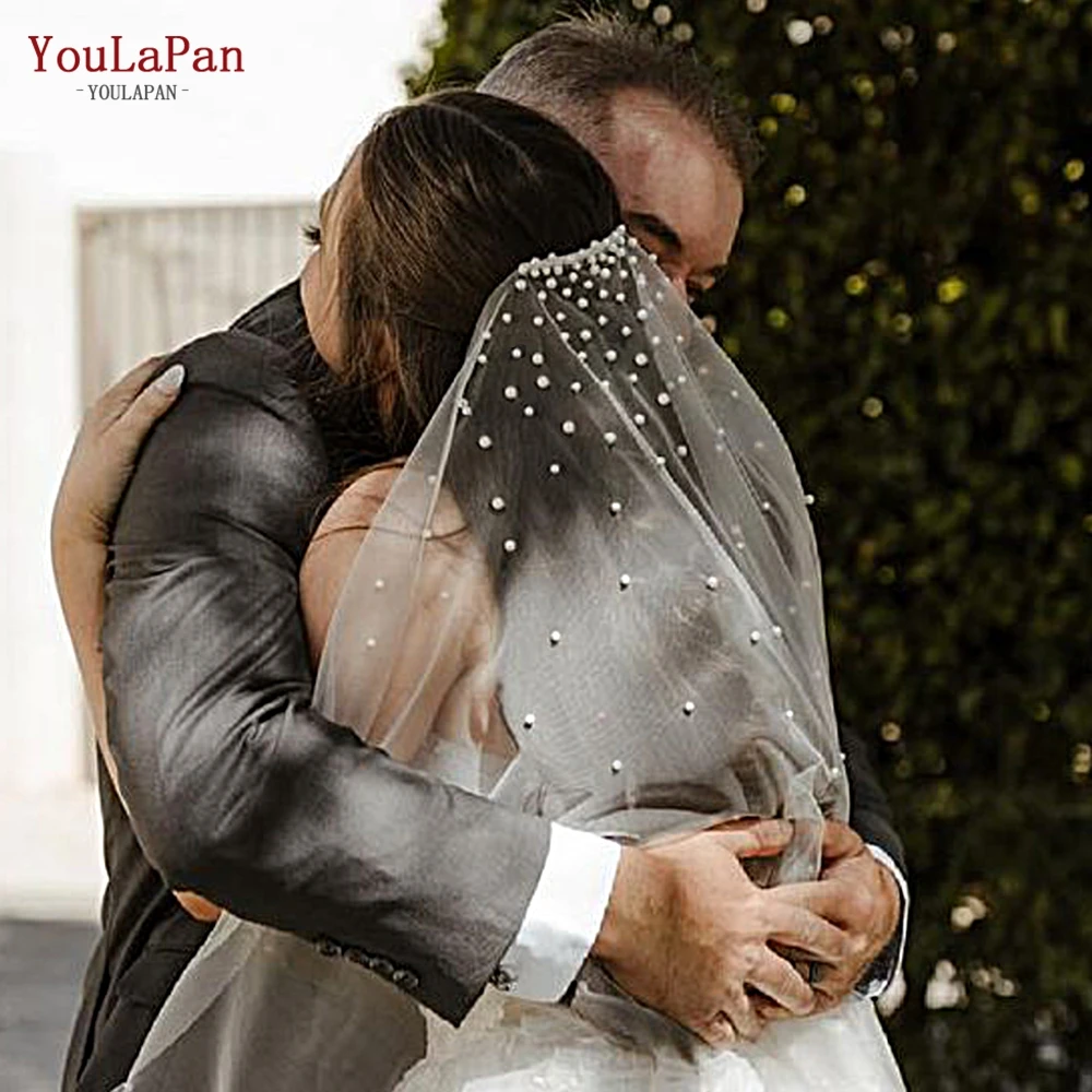 YouLaPan Elegant Bridal Veil Pearl Wedding Veil with Hair Comb 1 Tier Long Wedding Veil Cathedral Length Wedding Accessory v180