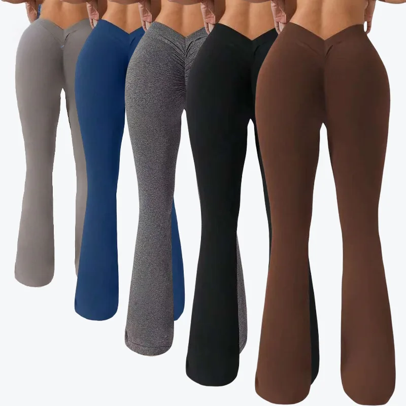 Flare Leggings V-shaped Hip Yoga Pants Women High Waist Wide Leg Pants Women Gym Fitness Sports Latin Dance Trousers