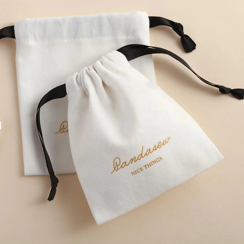 

Jewelry Drawstring Bag Cotton White Gift Packaging Pouch Custom Logo Canvas Package Wedding Candy Cosmetics Makeup Storage Bags
