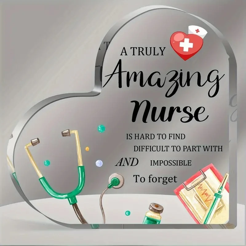 

Stethoscope Nurse Cap Print Acrylic Heart Plaque Christmas Nurses Gift for Friend Bedroom Living Room Office Keepsake Desk Decor