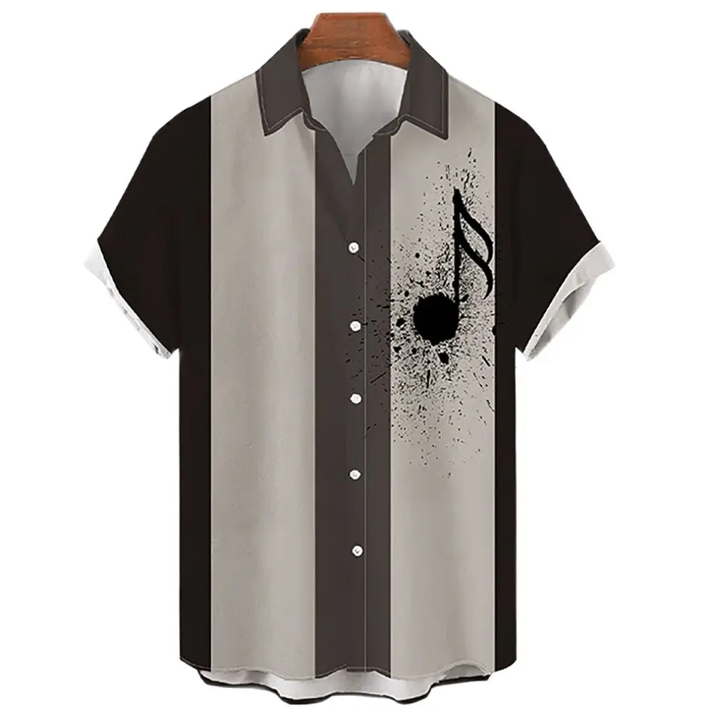 Camisa informal hawaiana para hombre, camisa de manga corta para playa, camisa con estampado de instrumentos musicales en 3D, solapa, un solo botón,