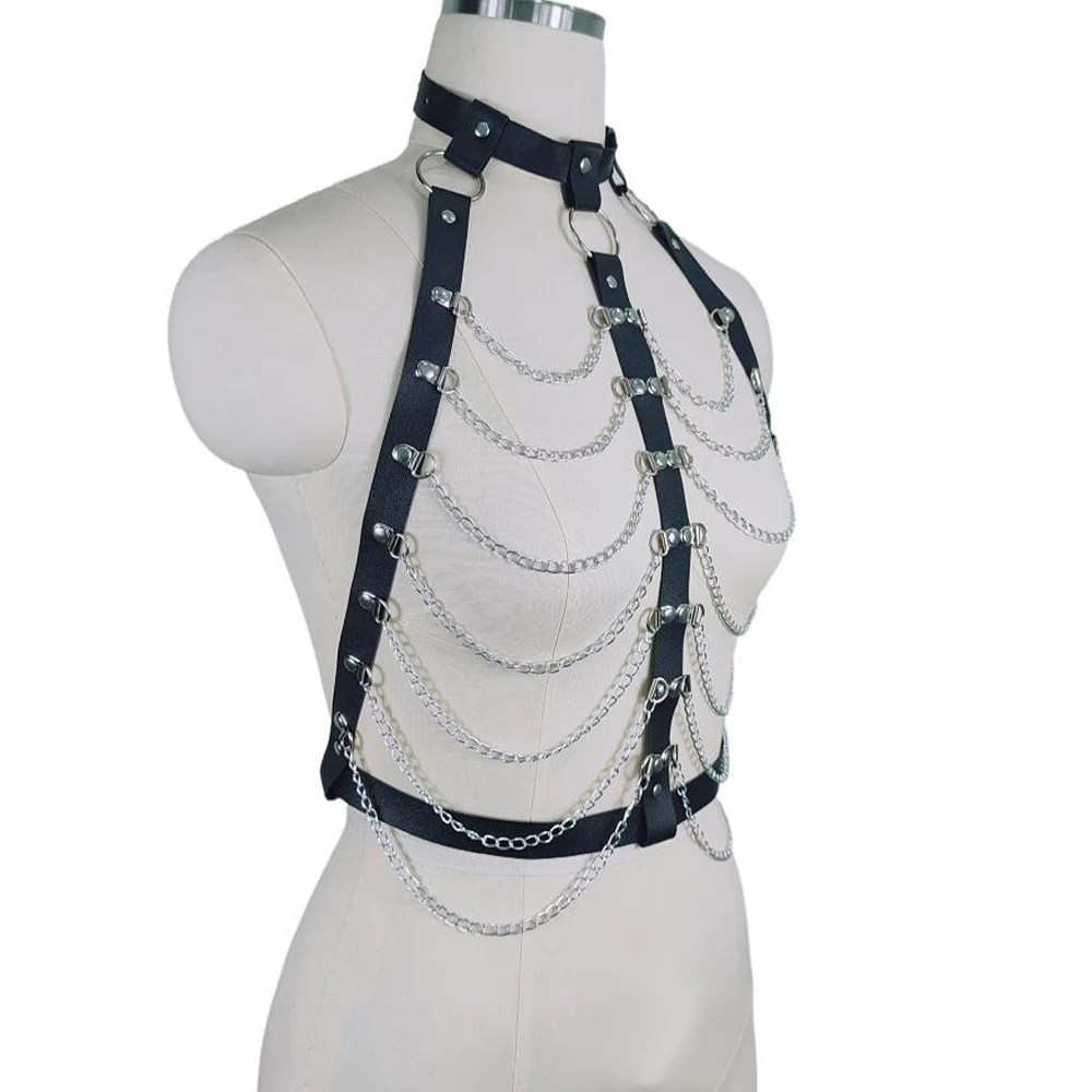 Sexy Harness for Women PU Leather Body Chain Chest Strap Belts Fashion Bondage Lingerie Sword Belt Gothic Fetish Rave Clothing