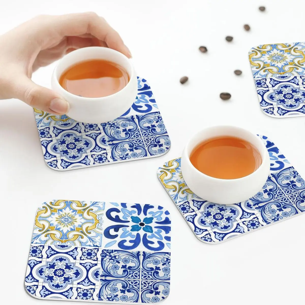 

Sicilian Tiles,mediterranean,mosaic lemons Coasters Kitchen Placemats Insulation Cup Coffee Mats Tableware Pads Set of 4