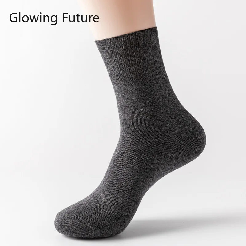 5 Pairs Spring Autumn Men's Socks Oversized Business Solid Color All Cotton Socks Men's Casual Middle Tube Socks Sizes 45-52