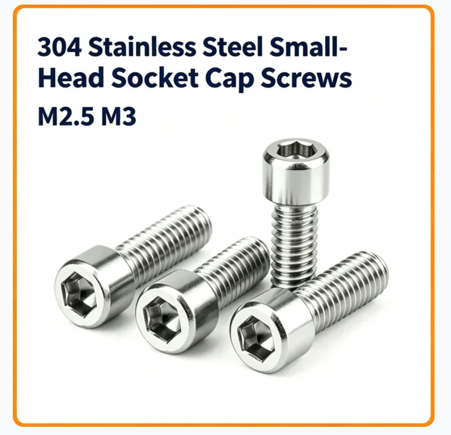 10‑100Pcs M2.5 M3 m2  304 Stainless Steel Narrow‑Dia Hex Socket Allen Cap Screw Compact Cylinder Head Machine Bolt Length 3‑60mm