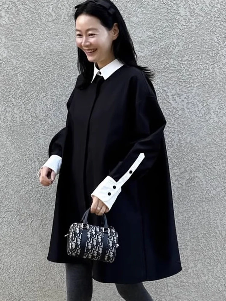 

Chic Spring Casual Color Blo Long Sve irt Women's Loose Fit Turn-down Collar Versatile Mid-length Blouse Commute Sle