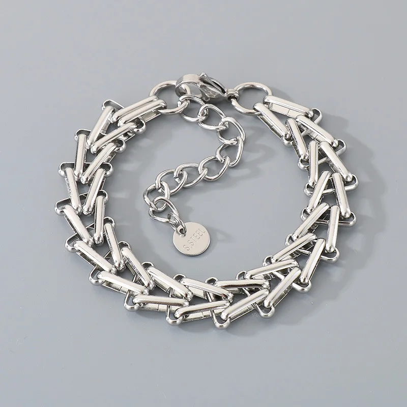 Stailess Steel V-shaped Horseshoe Link Chain Bracelet For Mens Women 12mm 7inch Silver Gold