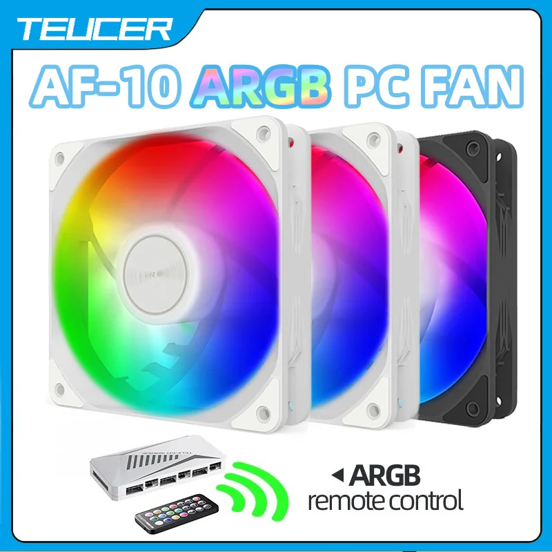 TEUCER  AF10 PC Case Fan 120mm Computer Case Water Cooler 4-pin PWM CPU Cooling Fan 12cm Gaming Fans with ARGB Remote Control