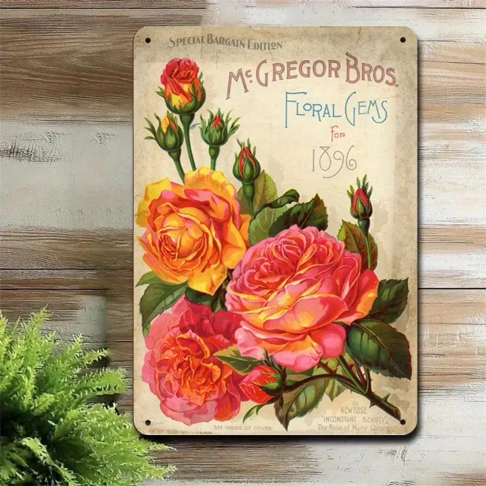

1PC Tin Sign Vintage Floral - McGregor Bros Floral Gems 1896 Rose, Home/Office Decor, 8x12in/20x30cm