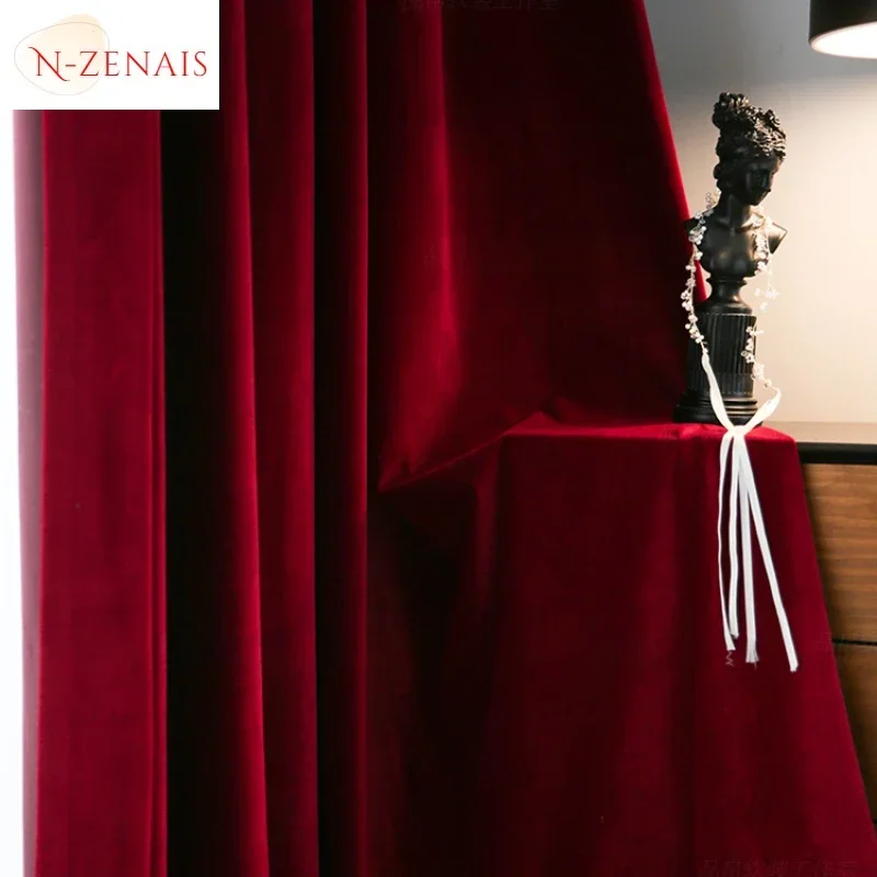 Modern Luxury Nordic Burgundy Red Velvet Curtains for Living Room Bedroom Dining Room Bedroom Custom Decor Solid Color Blackout