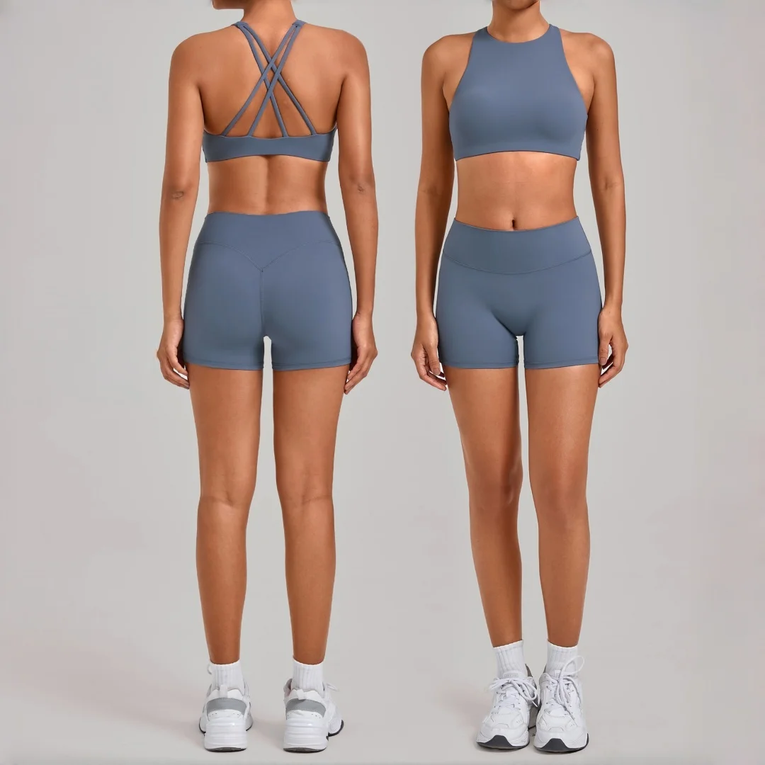 

Женский комплект для йоги с открытой спиной и съемными накладками на грудь, плотные быстросохнущие спортивные шорты, костюм для фитнеса, йоги, комплект для бега, тренировок в тренажерном зале, йоги