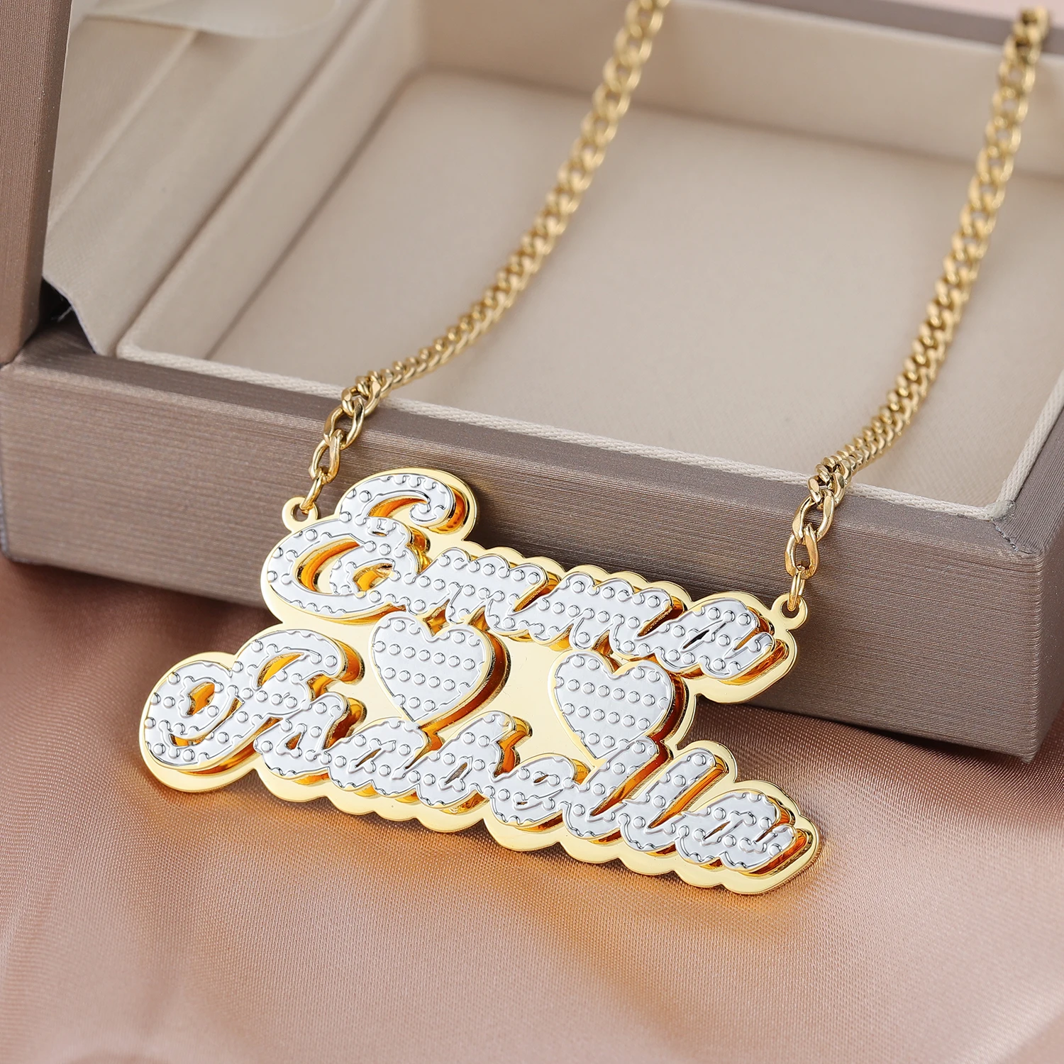 Custom Necklace  Double Plate Two Tone Personalized Custom  Two Names  Stainless Steel Necklaces  3D Nameplate Gift