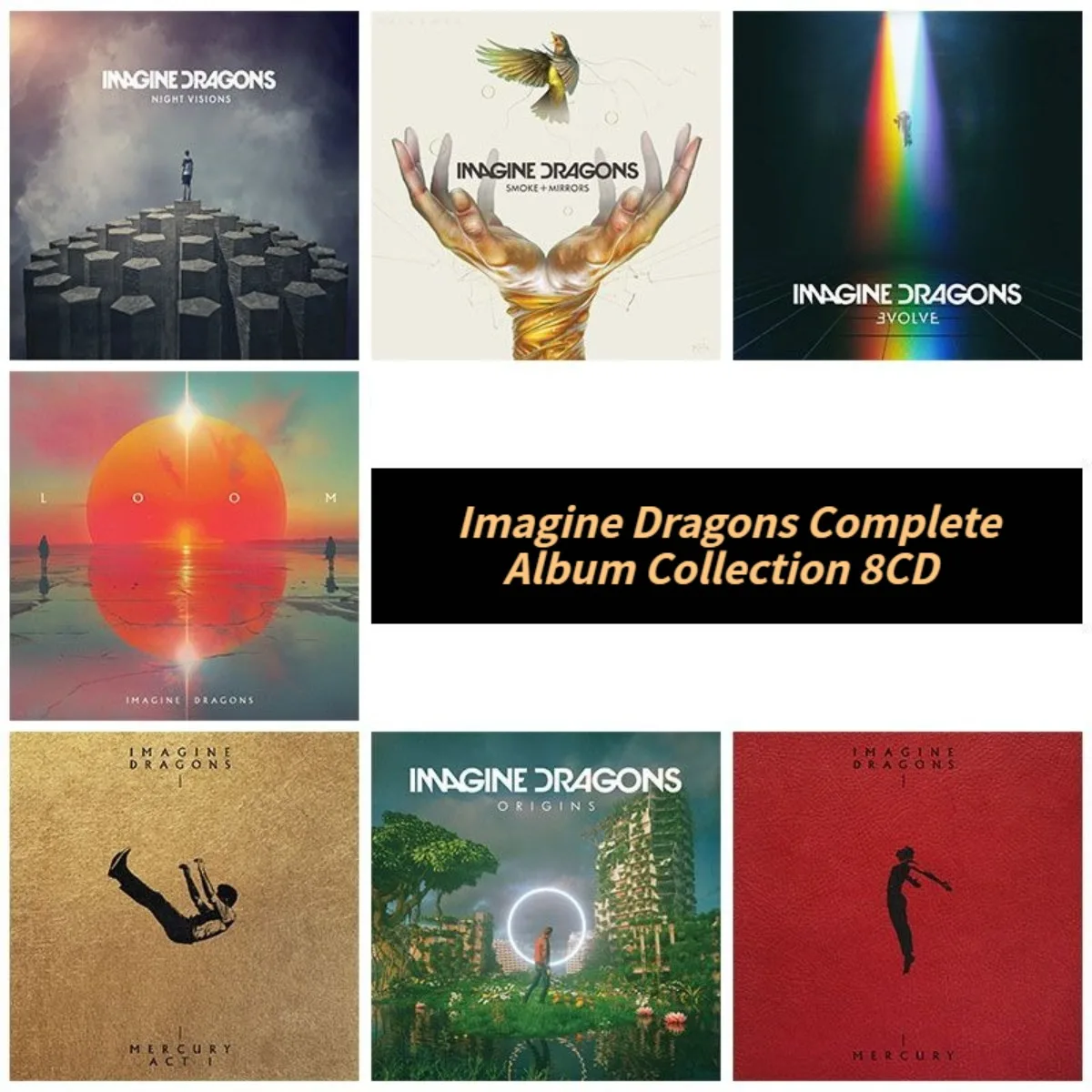 

Полная коллекция студийных альбомов Imagine Dragons - только CD-издание, 8 дисков, непревзойденный шедевр в стиле альтернативного рока и поп-музыки.
