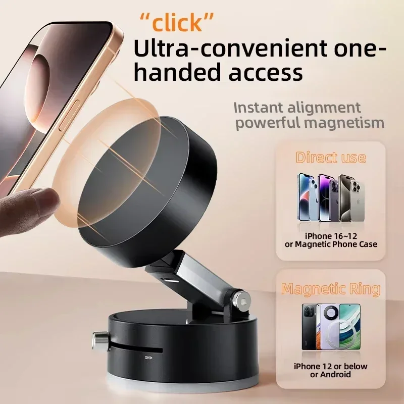 

Vacuum Magnetic Suction Cell Phone Holder For Magsafe Magnetic Folding Swivel Stand 360° Rotation for iPhone 15 14 13 12 Android