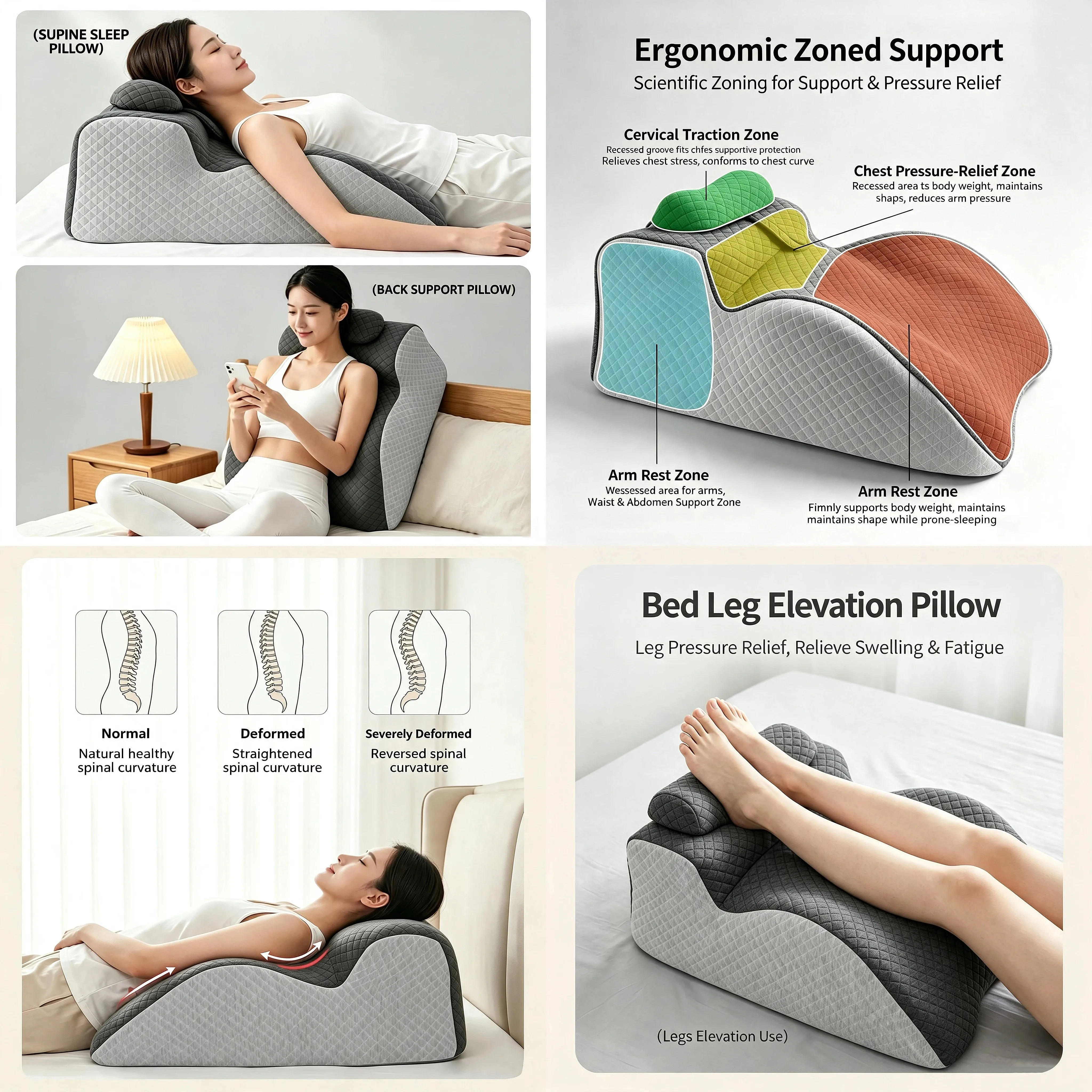 Memory Foam Ergonomic Prone Wedge Pillow 50D High Density Multi Purpose Support Cushion for Back Neck Leg
