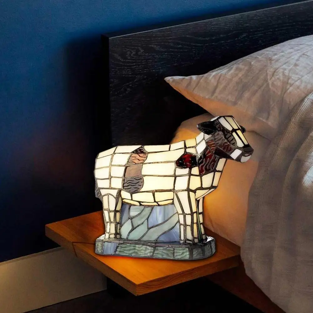 Cow Table Lamp Vintage Style USB Operated Bedroom Nightstand Bedside Resin Monkey Bull Animal Night Light Desk Decor For Gift