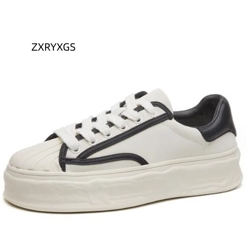 

ZXRYXGS 2023 Autumn Lace-up Sneakers Casual Shoes Platform Heightening Shoes Comfortable Genuine Leather Sneakers Tide Shoes