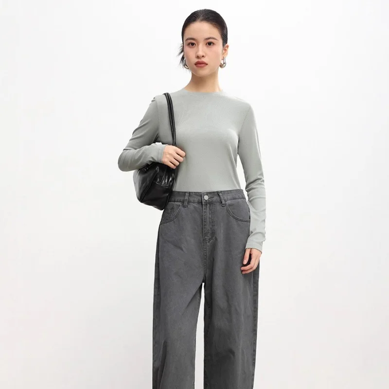 Birdtree، قميص داخلي محبوك من الصوف والقطن المخلوط، سترة نسائية بأكمام طويلة ورقبة دائرية، بلوفر خريف/شتاء 2025 T5O717JF #4