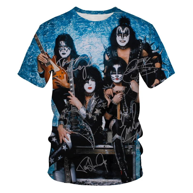 KISS Band T Shirt for Men Hard Rock Heavy Metal Tops 3D Print Indie Rock Vintage T-shirt Cool Womens Clothing Hip Hop Streetwear