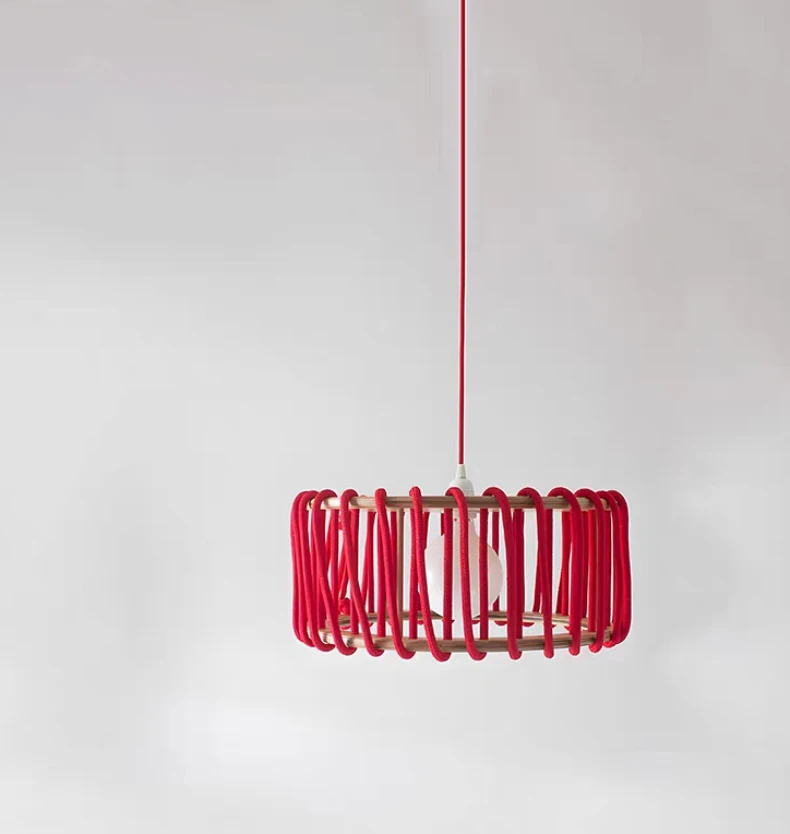 Creative White Red Yellow Rope Pendant Light E27 Bulb Wood