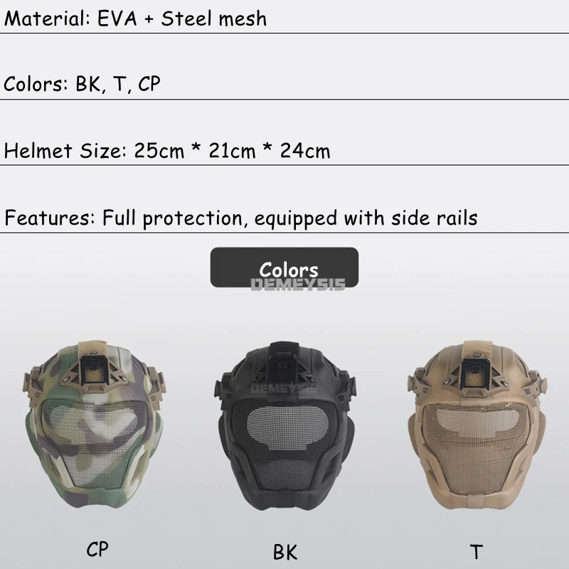 Tactical Airsoft Helmet Full Face Mask Heavy Duty Headgear for Paintball Shooting Training Motorcycle Outdoor Helmets