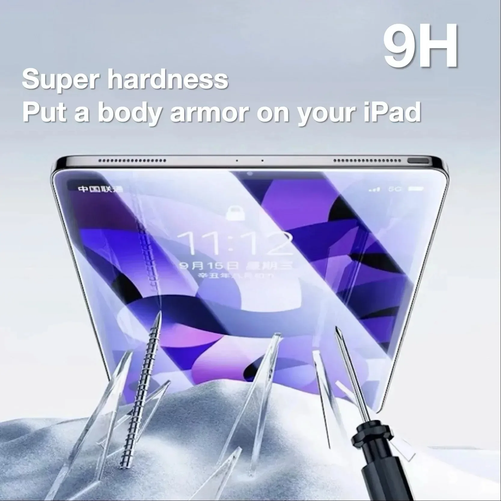واقي شاشة من الزجاج المقوى لجهاز iPad 5 6th Air2 Pro مقاس 9.7 بوصة مع إزالة الغبار التلقائي وسهل التركيب