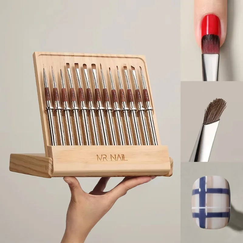 Custom professional wood polyamide fiber wool gradual change French brush manicure tool set art modeling gel eyeliner