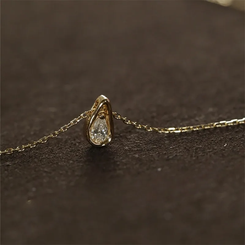 Exquisite 925 Sterling Silver Gold Color Hollow Teardrop-shaped 5A Zircon Pendant Necklace for Women Collar Chain Jewelry Gift