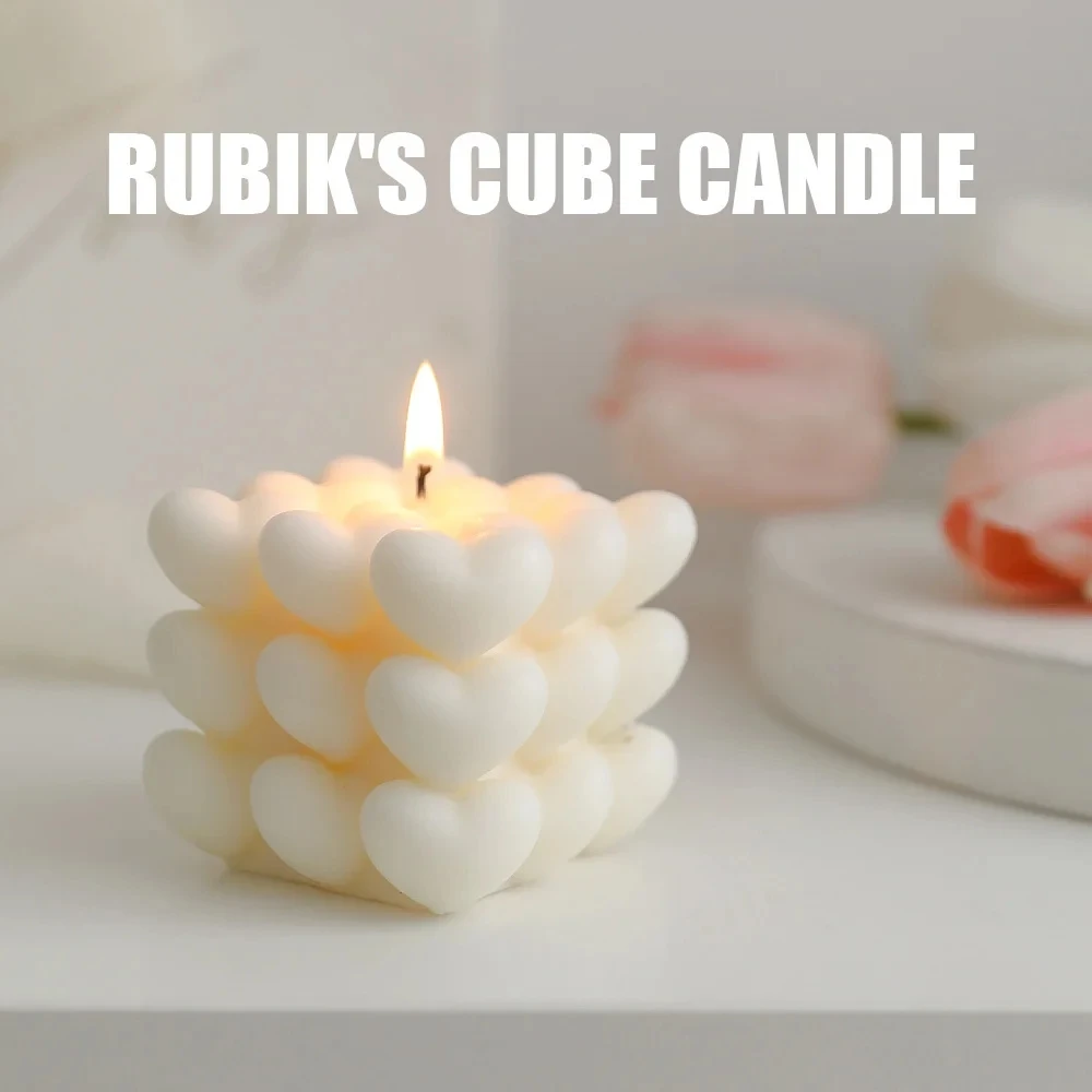 Love Candle Valentine's Day Gift Heart Shaped Handmade Rubik's Cube Aromatherapy Gift Accompanying Gift Modelling