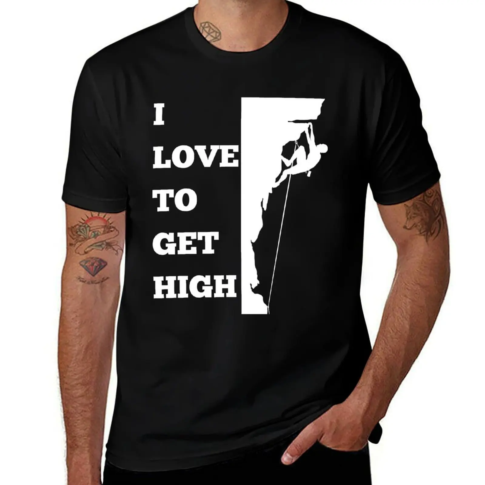 

ROCK CLIMBING, I LOVE TO GET HIGH T-Shirt plus size tops Funny t-shirt men workout shirt
