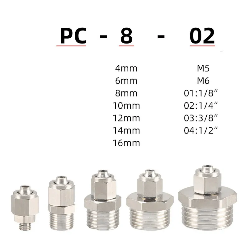 Air Pipe Fast Twist Brass Joint PC Straight Two-Touch Fitting PC Series PC8-02 PC4-M5 PC6-M5 PC601 PC801