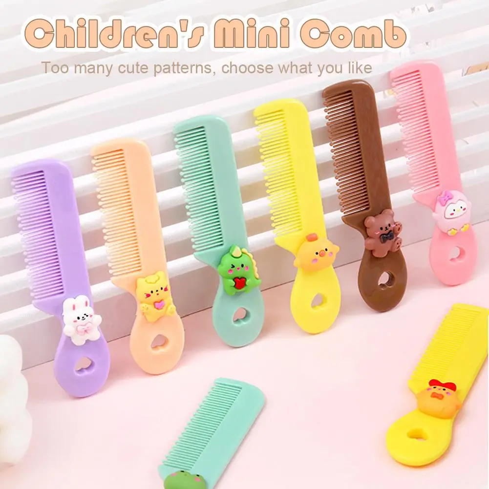 Cute Cartoon Animal Children Hair Comb Round Teeth Hair Brush Baby Girls Traveling Accessories Outside Portable Mini Pocket Comb