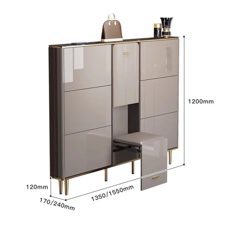 Light luxury flip bucket ultra-thin shoe cabinet 17cm narrow household entrance foyer cabinet integrated with wall assembly