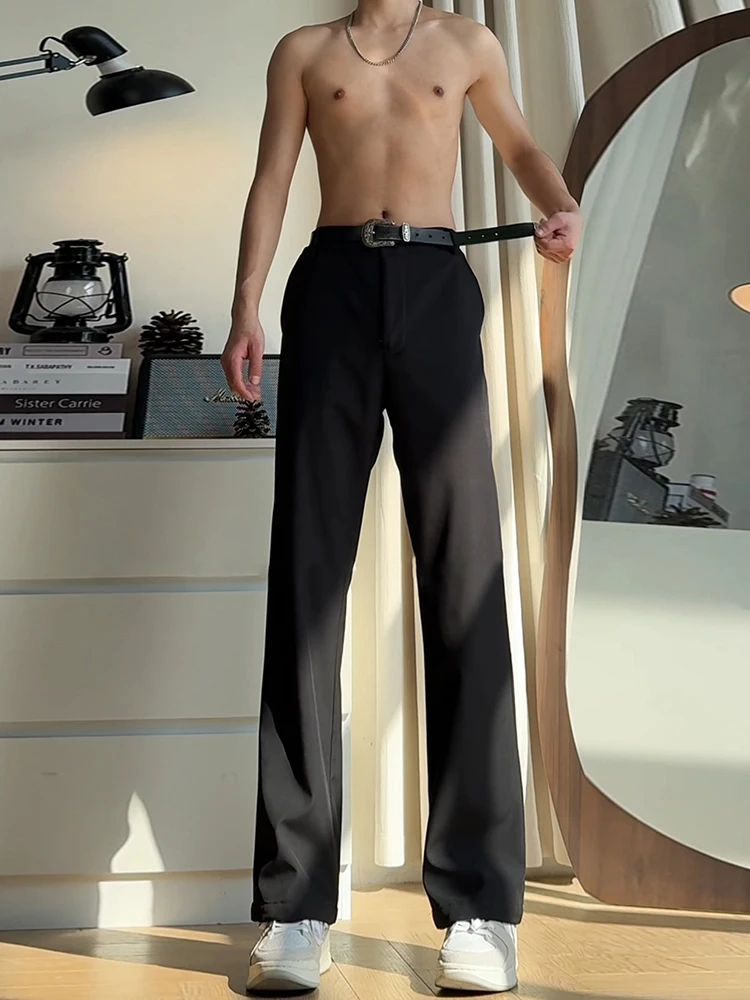 

Мужские летние брюки Cleanfit с высокой талией, прямые, из ледяного шелка, драпированные, повседневные, с дизайном «нож», модные, свободного кроя