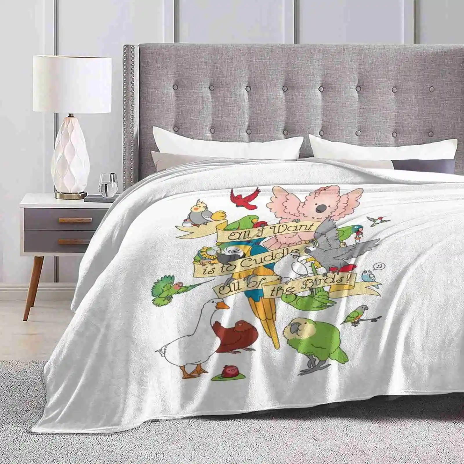 Cuddle All The Birds Creative Design Comfortable Warm Flannel Blanket Macaw Eclectus Birds Cute Bird Lover Parrots Cockatiel