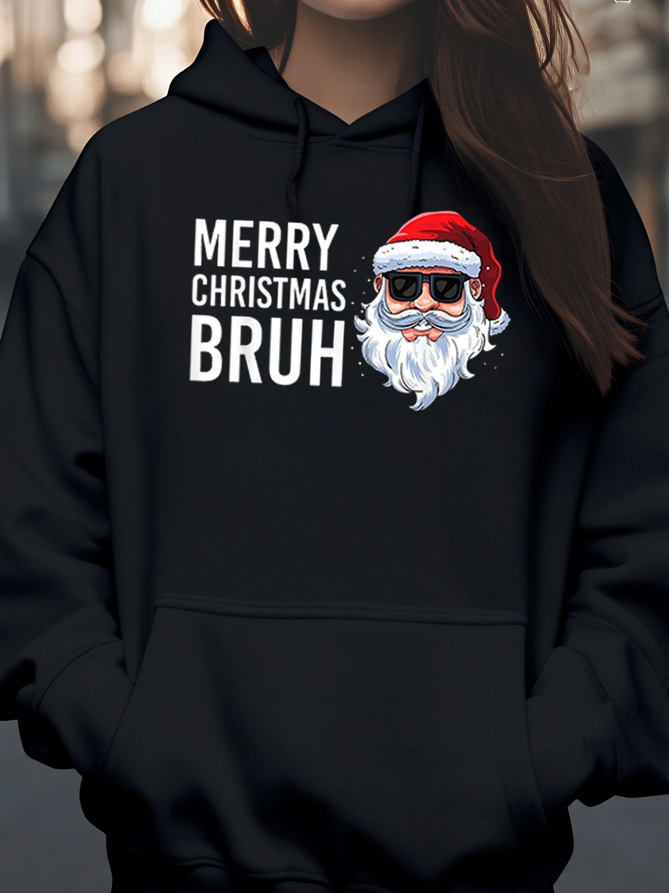 

Санта-Клаус с солнцезащитными очками Merry Christmas Bruh Толстовка с принтом Рождественская повседневная одежда унисекс
