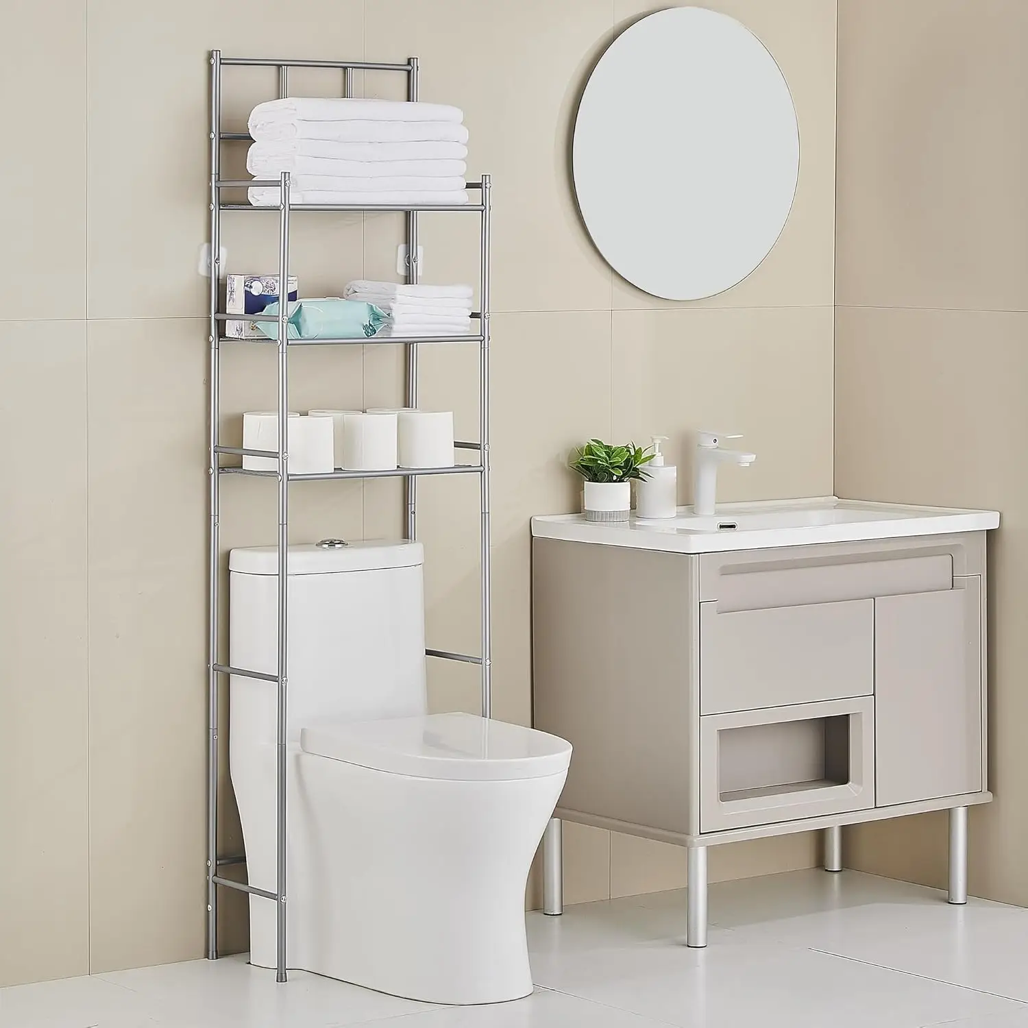 

Трехуровневая полка-органайзер для хранения над унитазом - металлическая полка для ванной комнаты, отдельно стоящая